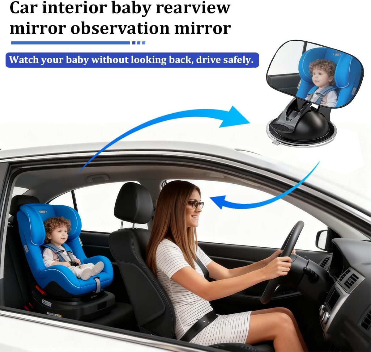 Baby Car Mirror, 360° Adjustable Clip-on Vehicle Wide Angle Convex Mirror, Automotive Interior Rearview Accessories for Viewing Rear Passengers, Universal for SUV Truck Sedan