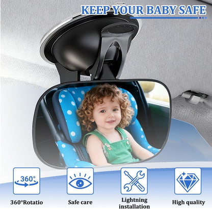 Baby Car Mirror, 360° Adjustable Clip-on Vehicle Wide Angle Convex Mirror, Automotive Interior Rearview Accessories for Viewing Rear Passengers, Universal for SUV Truck Sedan