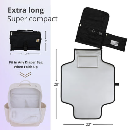 Portable Diaper Changing Pad, Waterproof Travel Baby Changing Mat with Wipes Pocket, Compact Foldable, Gift for Babyshower, Newborn Boys & Girls (Black)