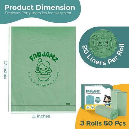 60 Count Potty Liners for Toddlers & Pets – Compatible with OXO Tot 2-in-1 Go Potty- 17 x 11 inches Leak-Proof Disposable Cleaning Bag for Adults-Fits Most Potty Chairs and Travel Potty