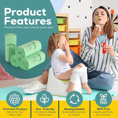 60 Count Potty Liners for Toddlers & Pets – Compatible with OXO Tot 2-in-1 Go Potty- 17 x 11 inches Leak-Proof Disposable Cleaning Bag for Adults-Fits Most Potty Chairs and Travel Potty