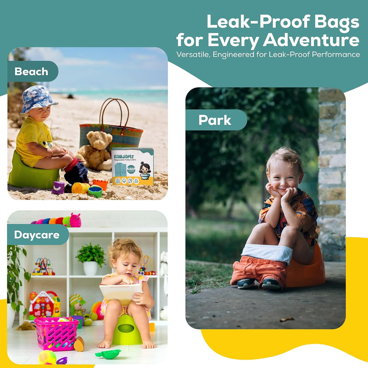 60 Count Potty Liners for Toddlers & Pets – Compatible with OXO Tot 2-in-1 Go Potty- 17 x 11 inches Leak-Proof Disposable Cleaning Bag for Adults-Fits Most Potty Chairs and Travel Potty