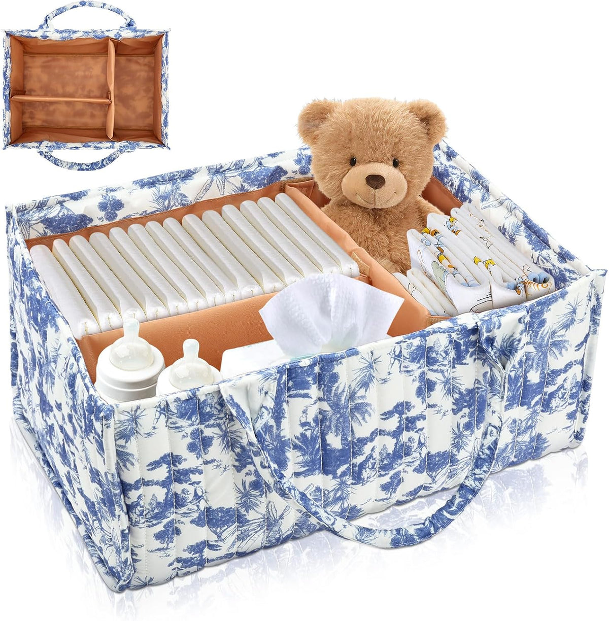 Baby Diaper Caddy Organizer Nursery Storage Bin Basket with Handle Portable Diaper Organizer Suitable for Indoor Outdoor