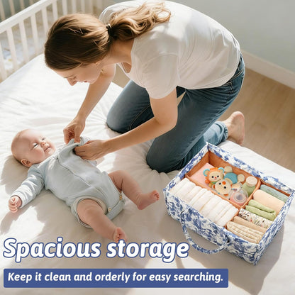 Baby Diaper Caddy Organizer Nursery Storage Bin Basket with Handle Portable Diaper Organizer Suitable for Indoor Outdoor