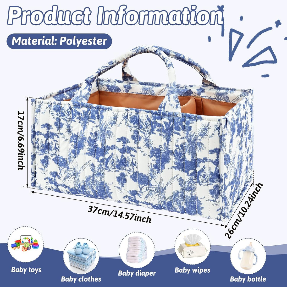 Baby Diaper Caddy Organizer Nursery Storage Bin Basket with Handle Portable Diaper Organizer Suitable for Indoor Outdoor