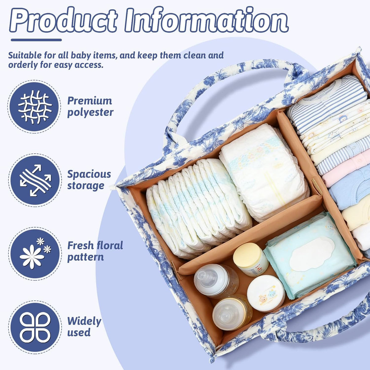 Baby Diaper Caddy Organizer Nursery Storage Bin Basket with Handle Portable Diaper Organizer Suitable for Indoor Outdoor