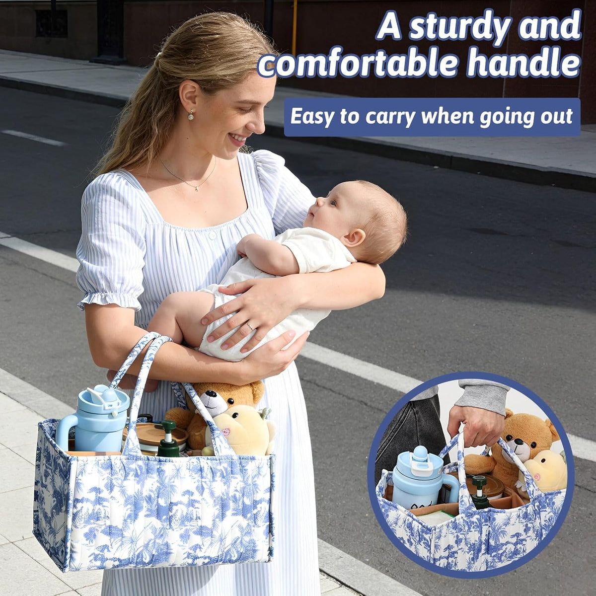 Baby Diaper Caddy Organizer Nursery Storage Bin Basket with Handle Portable Diaper Organizer Suitable for Indoor Outdoor