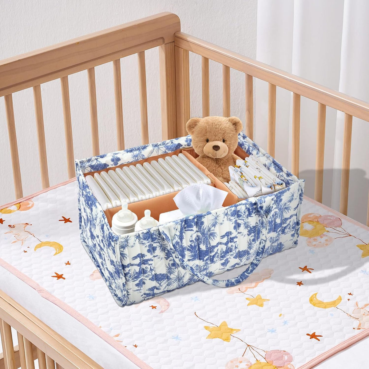 Baby Diaper Caddy Organizer Nursery Storage Bin Basket with Handle Portable Diaper Organizer Suitable for Indoor Outdoor