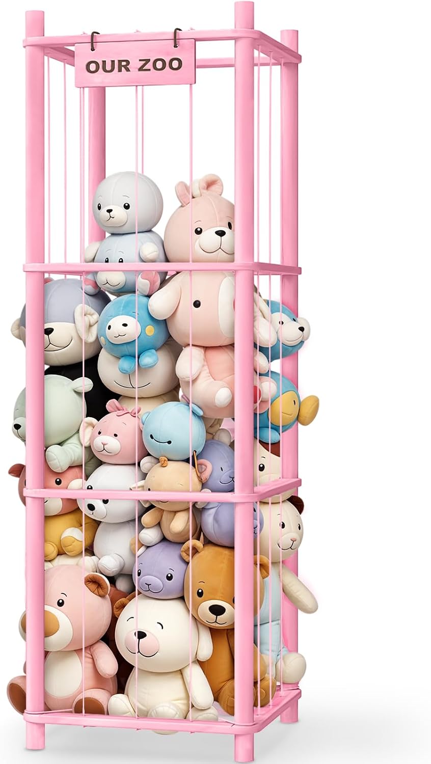 Woodure Stuffed Animal Storage & Organizer, Wooden Cute Zoo Toy Holder for Toddler Rooms, Playrooms & Bedrooms