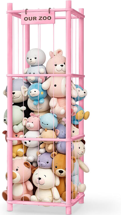 Woodure Stuffed Animal Storage & Organizer, Wooden Cute Zoo Toy Holder for Toddler Rooms, Playrooms & Bedrooms