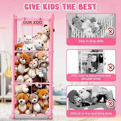 Woodure Stuffed Animal Storage & Organizer, Wooden Cute Zoo Toy Holder for Toddler Rooms, Playrooms & Bedrooms