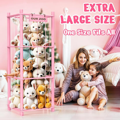 Woodure Stuffed Animal Storage & Organizer, Wooden Cute Zoo Toy Holder for Toddler Rooms, Playrooms & Bedrooms
