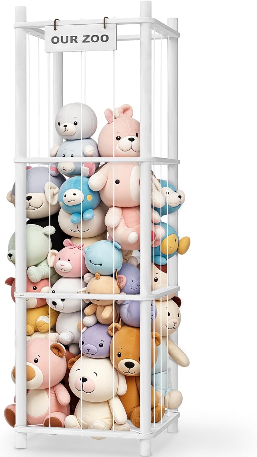 Woodure Stuffed Animal Storage & Organizer, Wooden Cute Zoo Toy Holder for Toddler Rooms, Playrooms & Bedrooms