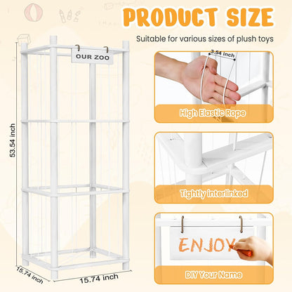Woodure Stuffed Animal Storage & Organizer, Wooden Cute Zoo Toy Holder for Toddler Rooms, Playrooms & Bedrooms