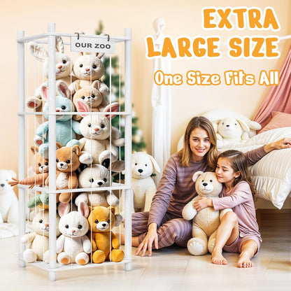 Woodure Stuffed Animal Storage & Organizer, Wooden Cute Zoo Toy Holder for Toddler Rooms, Playrooms & Bedrooms