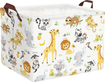 Rectangular Baby Storage Basket Large Collapsible Kid Toy Bin Nursery Classroom Books Shelf Basket Shower Towel Gift Basket Giraffe Lion Elephant Pet Basket(Animal)