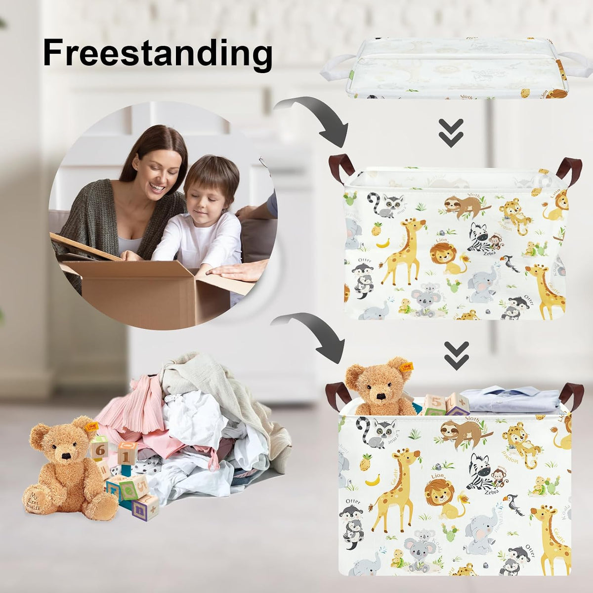 Rectangular Baby Storage Basket Large Collapsible Kid Toy Bin Nursery Classroom Books Shelf Basket Shower Towel Gift Basket Giraffe Lion Elephant Pet Basket(Animal)
