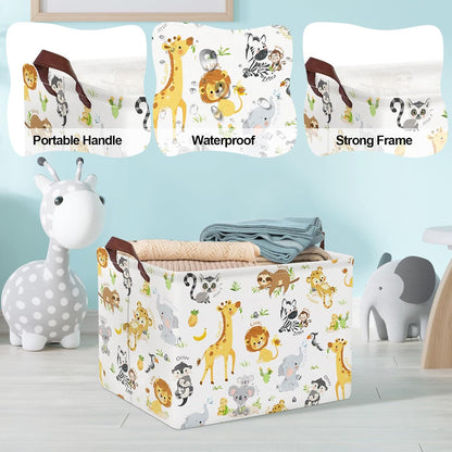 Rectangular Baby Storage Basket Large Collapsible Kid Toy Bin Nursery Classroom Books Shelf Basket Shower Towel Gift Basket Giraffe Lion Elephant Pet Basket(Animal)