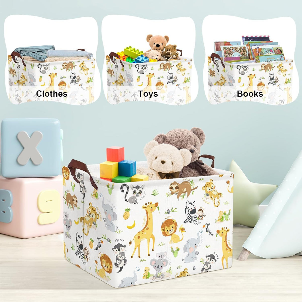 Rectangular Baby Storage Basket Large Collapsible Kid Toy Bin Nursery Classroom Books Shelf Basket Shower Towel Gift Basket Giraffe Lion Elephant Pet Basket(Animal)