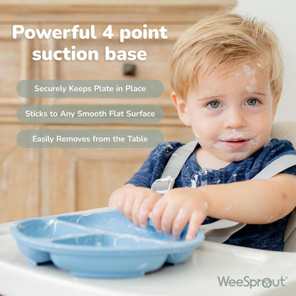 Silicone Mealtime Essentials Bundle | Ages 4+ Months | Suction Plates, Suction Bowls, Self-Feeding & Infant Feeding Spoons