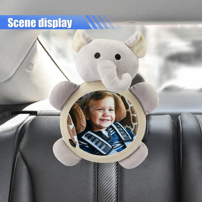 Rear Facing Baby Car Mirror, Plush Cute Wide View Vehicle Backseat Viewer, Shake-proof Baby in Sight Carseat Mirrors, Cartoon Animal Shatterproof Safety Observation Rearview Mirror (Elephant)