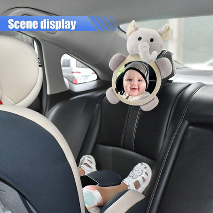 Rear Facing Baby Car Mirror, Plush Cute Wide View Vehicle Backseat Viewer, Shake-proof Baby in Sight Carseat Mirrors, Cartoon Animal Shatterproof Safety Observation Rearview Mirror (Elephant)