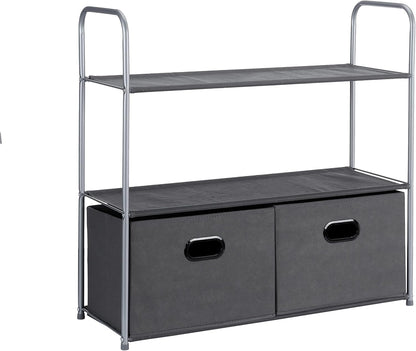 Freestanding Closet Organizer with Fabric Bins, Drawers and 3 Shelves, Easy to Assemble, Grey, 32.7" x 12.2" x 31"