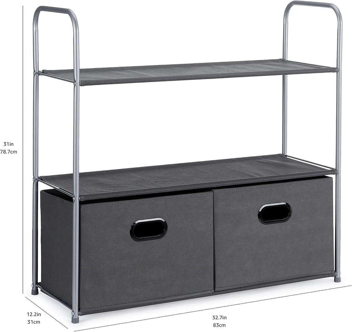 Freestanding Closet Organizer with Fabric Bins, Drawers and 3 Shelves, Easy to Assemble, Grey, 32.7" x 12.2" x 31"