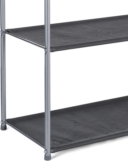 Freestanding Closet Organizer with Fabric Bins, Drawers and 3 Shelves, Easy to Assemble, Grey, 32.7" x 12.2" x 31"