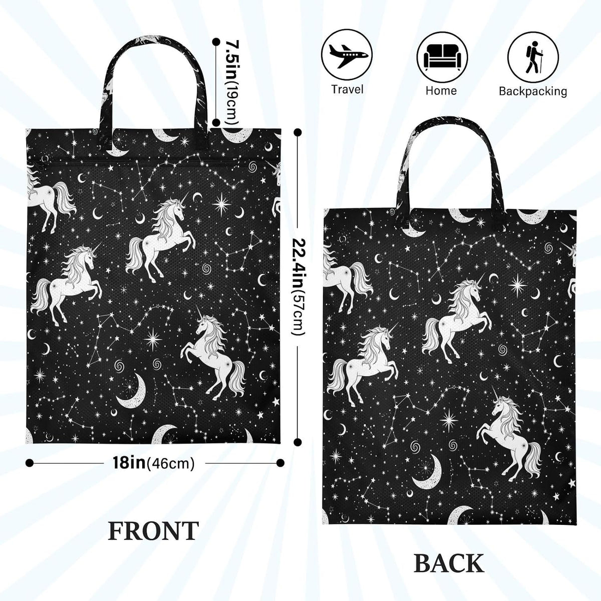 Unicorns Stars Waterproof Travel Laundry Bag Washable 2 Packs