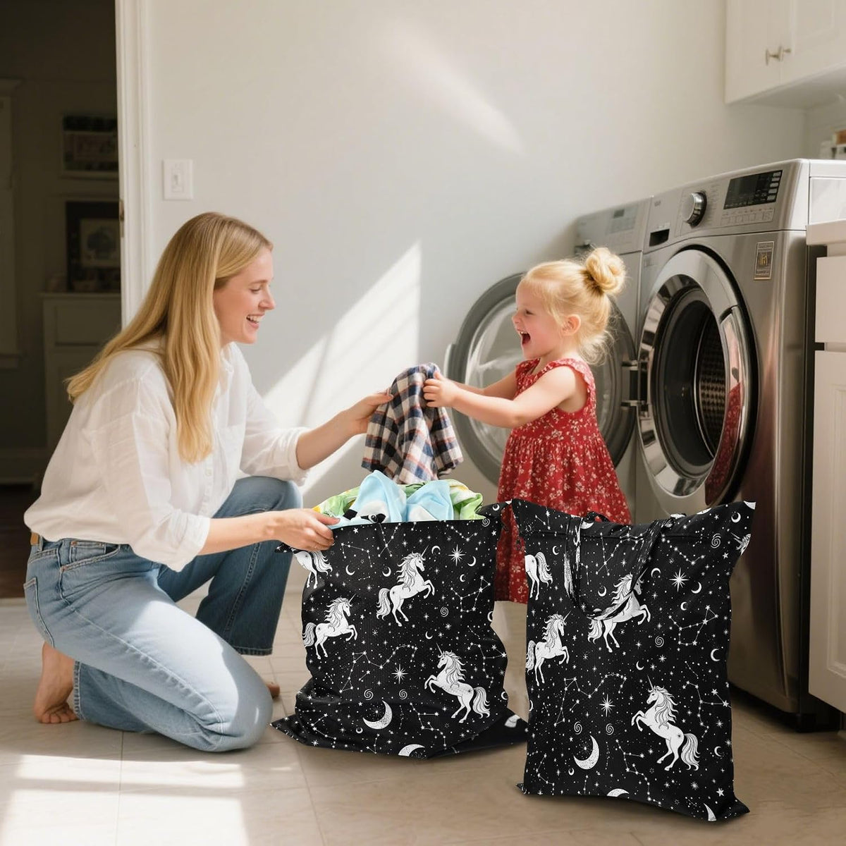 Unicorns Stars Waterproof Travel Laundry Bag Washable 2 Packs