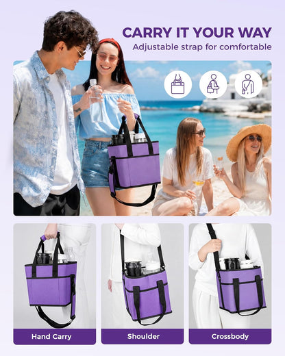 Drink Carrier Tote Bag, Family Size 4 Compartment Drink Bag | Adjustable Strap Nylon Caddy with Front Pocket, Insulated Water Bottle Holder with Strap for Car, Delivery, Family Outings