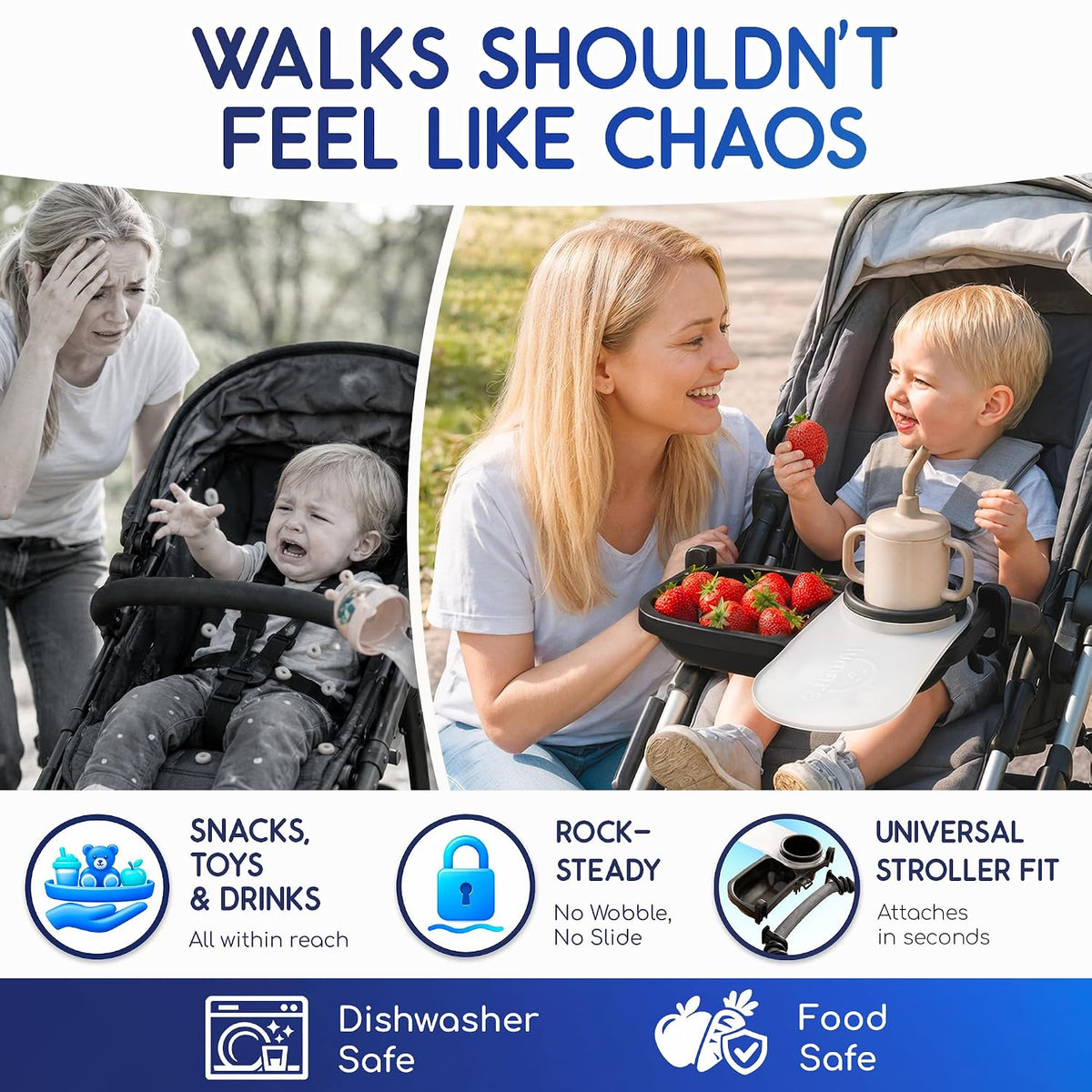 Universal Stroller Snack Tray with Cup Holder - Baby Tray Attachment 2 in 1