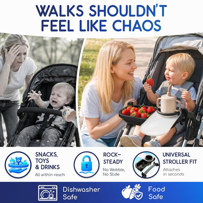 Universal Stroller Snack Tray with Cup Holder - Baby Tray Attachment 2 in 1