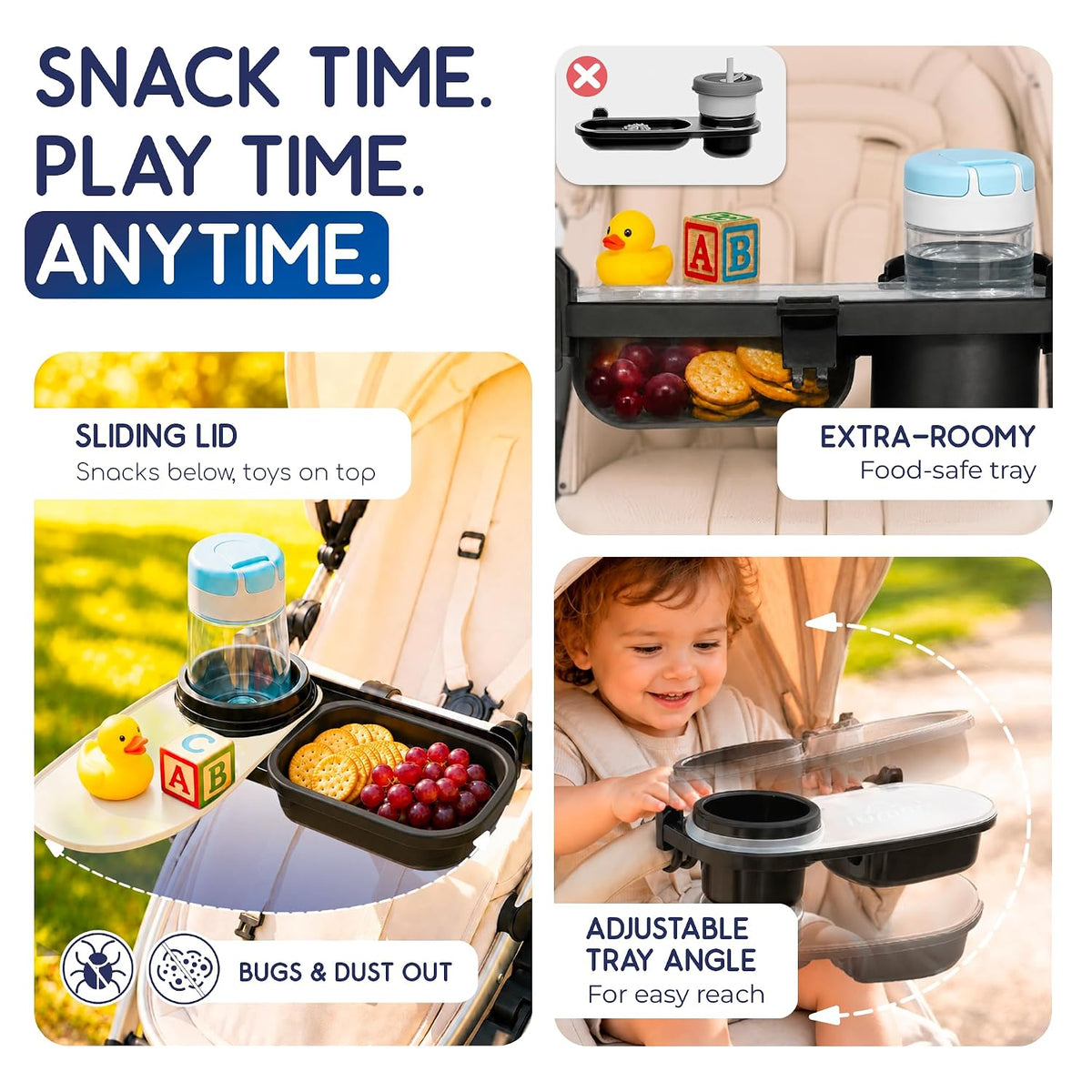 Universal Stroller Snack Tray with Cup Holder - Baby Tray Attachment 2 in 1