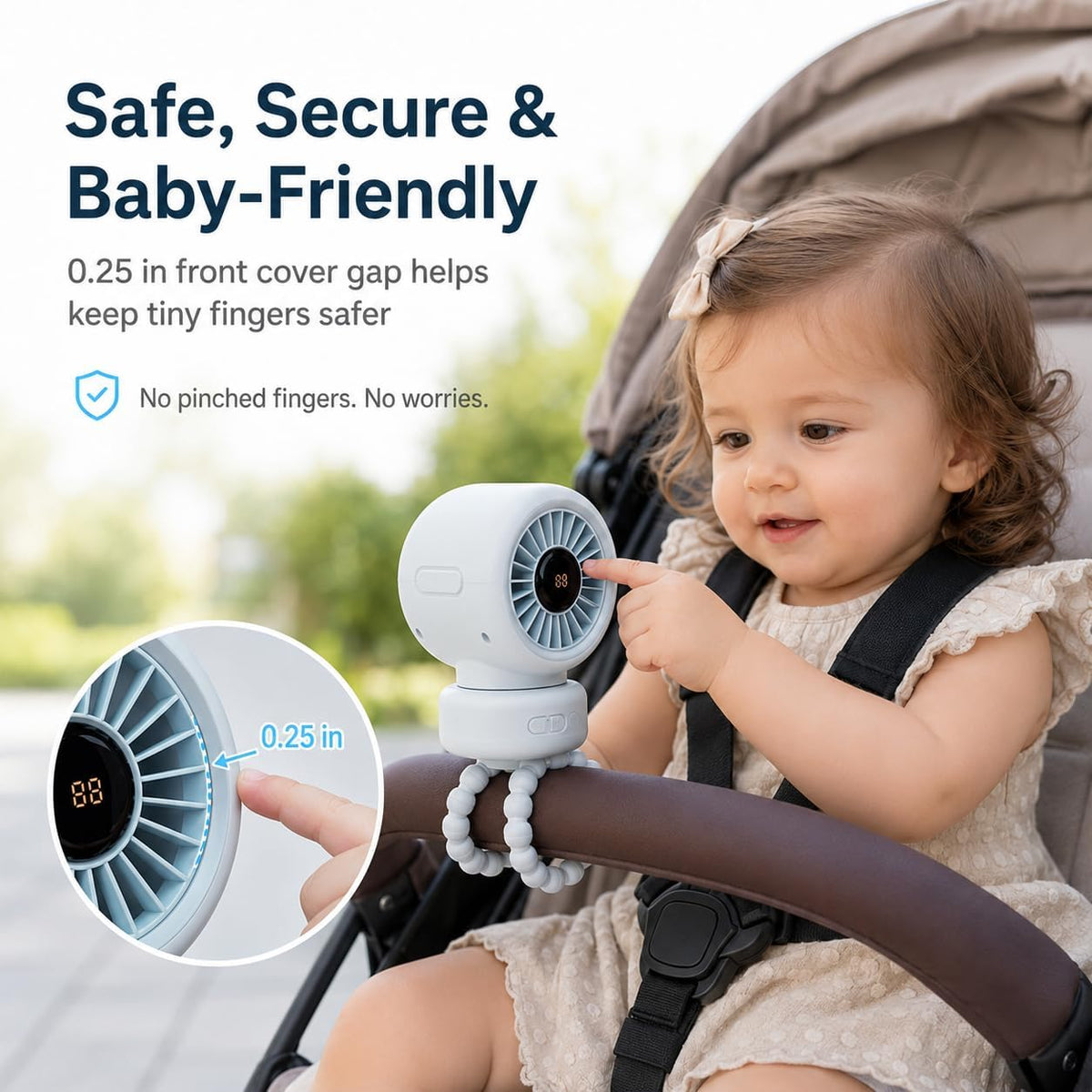 Portable Stroller Fan for Baby, 90° Oscillating Quiet Rechargeable Fan