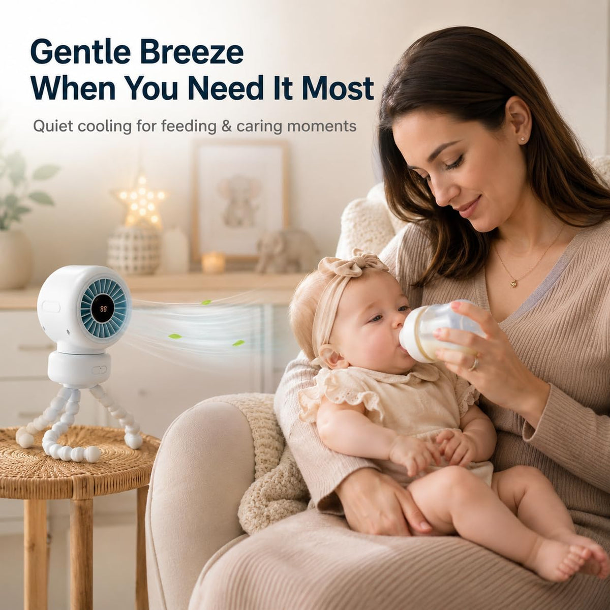 Portable Stroller Fan for Baby, 90° Oscillating Quiet Rechargeable Fan