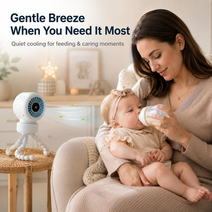 Portable Stroller Fan for Baby, 90° Oscillating Quiet Rechargeable Fan