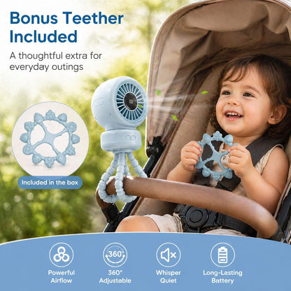 Portable Stroller Fan for Baby, 90° Oscillating Quiet Rechargeable Fan