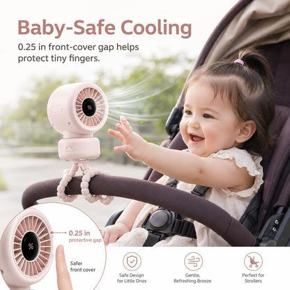 Portable Stroller Fan for Baby, 90° Oscillating Quiet Rechargeable Fan