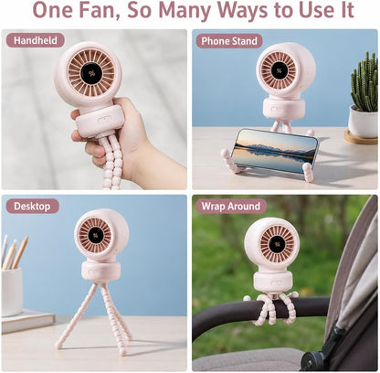 Portable Stroller Fan for Baby, 90° Oscillating Quiet Rechargeable Fan