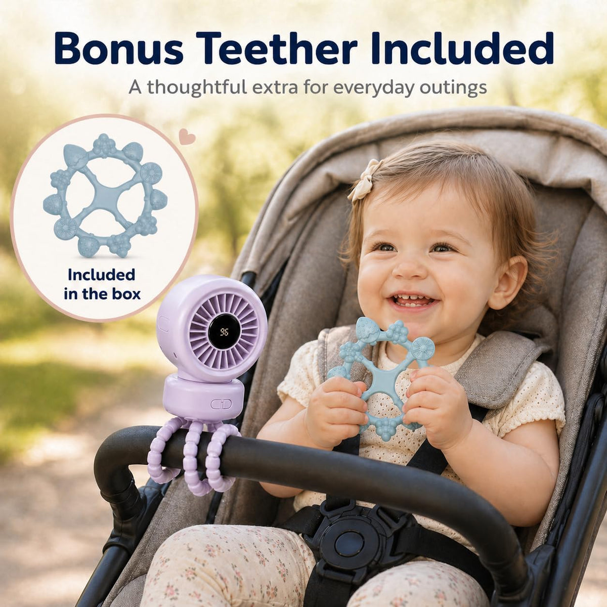 Portable Stroller Fan for Baby, 90° Oscillating Quiet Rechargeable Fan