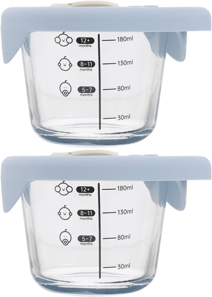 Baby Glass Food Bowls 2pcs 6oz 180ml round Blue