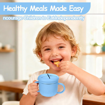 2-Pack Stainless Steel Snack Containers, 4-in-1 Spill proof Snack Cups With Silicone Lid and Handle, Dishwasher Safe Travel Snack Containers for Kids and Infants (Purple + Gray)