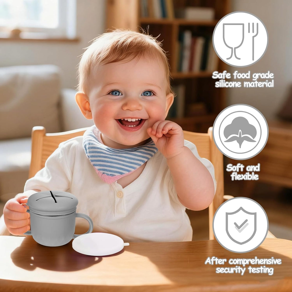 2-Pack Stainless Steel Snack Containers, 4-in-1 Spill proof Snack Cups With Silicone Lid and Handle, Dishwasher Safe Travel Snack Containers for Kids and Infants (Purple + Gray)