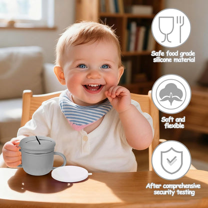 2-Pack Stainless Steel Snack Containers, 4-in-1 Spill proof Snack Cups With Silicone Lid and Handle, Dishwasher Safe Travel Snack Containers for Kids and Infants (Purple + Gray)