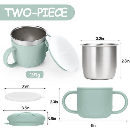 2-Pack Stainless Steel Snack Containers, 4-in-1 Spill proof Snack Cups With Silicone Lid and Handle, Dishwasher Safe Travel Snack Containers for Kids and Infants (Purple + Gray)