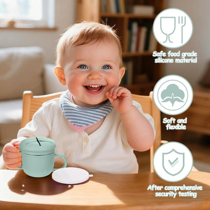 2-Pack Stainless Steel Snack Containers, 4-in-1 Spill proof Snack Cups With Silicone Lid and Handle, Dishwasher Safe Travel Snack Containers for Kids and Infants (Purple + Gray)