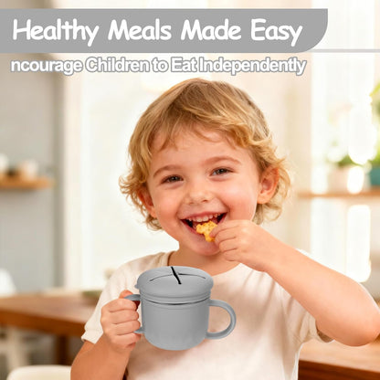 2-Pack Stainless Steel Snack Containers, 4-in-1 Spill proof Snack Cups With Silicone Lid and Handle, Dishwasher Safe Travel Snack Containers for Kids and Infants (Purple + Gray)