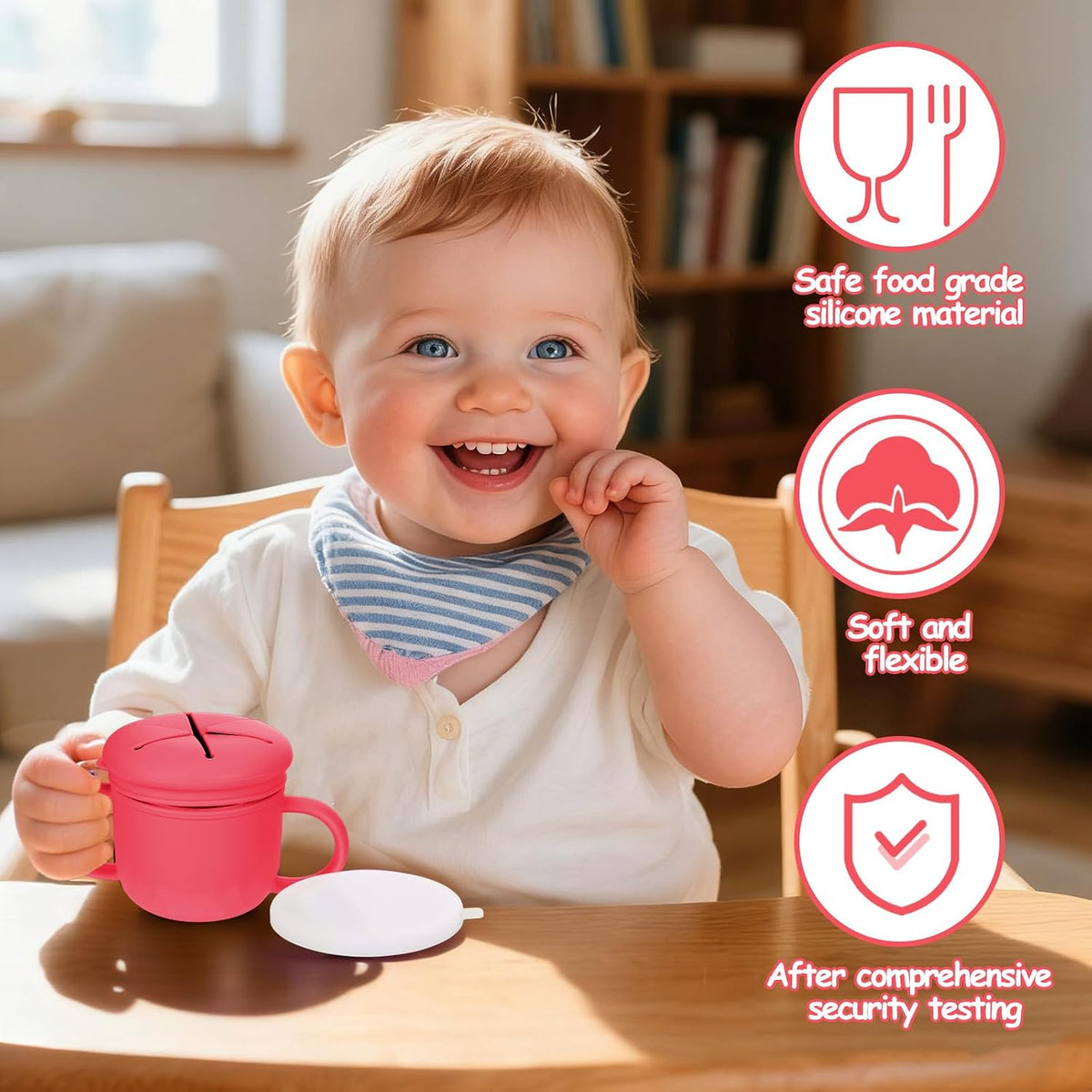 2-Pack Stainless Steel Snack Containers, 4-in-1 Spill proof Snack Cups With Silicone Lid and Handle, Dishwasher Safe Travel Snack Containers for Kids and Infants (Purple + Gray)